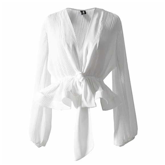 Stunning Black & White Pleated Tie Top - Picture 5 of 7